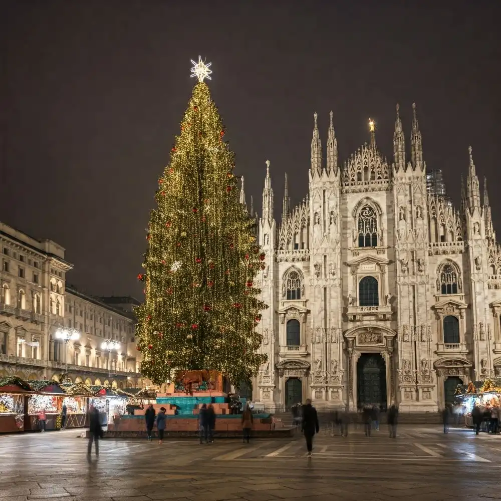 Mercatino di Natale a piazza Duomo a Milano, immagine sulle bancarelle di Natale